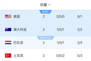 D組形勢：美國第一土耳其出局 末輪澳大利亞vs巴拉圭勝者直接晉級