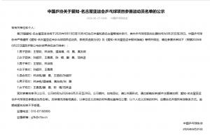 中國乒協(xié)公示亞運(yùn)會(huì)參賽名單：樊振東無緣！王楚欽、孫穎莎領(lǐng)銜