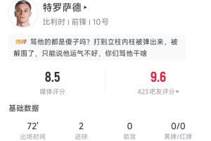 完美發(fā)揮！特羅薩德本場數(shù)據(jù)：打入2球，4次關(guān)鍵傳球，1次中柱