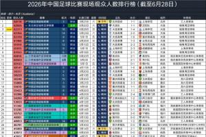 2026中國足球現場觀眾排行：國安64118人第1，梭魚灣包攬第2-第7