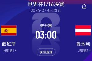 1/16決賽對陣：奧地利對陣西班牙！北京時間7月3日3:00開球