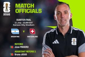 FIFA官方：皮涅羅＆葡萄牙裁判組執(zhí)法世界杯1/4決賽阿根廷vs瑞士