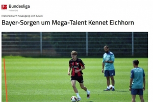 暴瘦10斤！德媒：16歲中場艾希霍恩因嚴重腸胃炎，5天暴瘦10斤