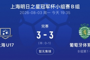 上海U17隊(duì)連追兩球3-3葡體U17隊(duì)，梁錦鴻雙響呂孟洋送助攻