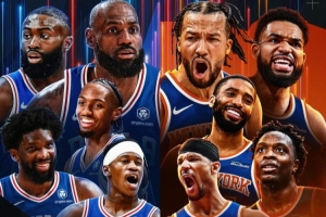 詹姆斯/布倫森領銜！NBA發布76人VS尼克斯海報：新五虎VS冠軍首發