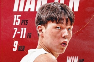 開拓者官方曬楊瀚森世預賽數據海報：15分9板1助1帽 投籃11中7